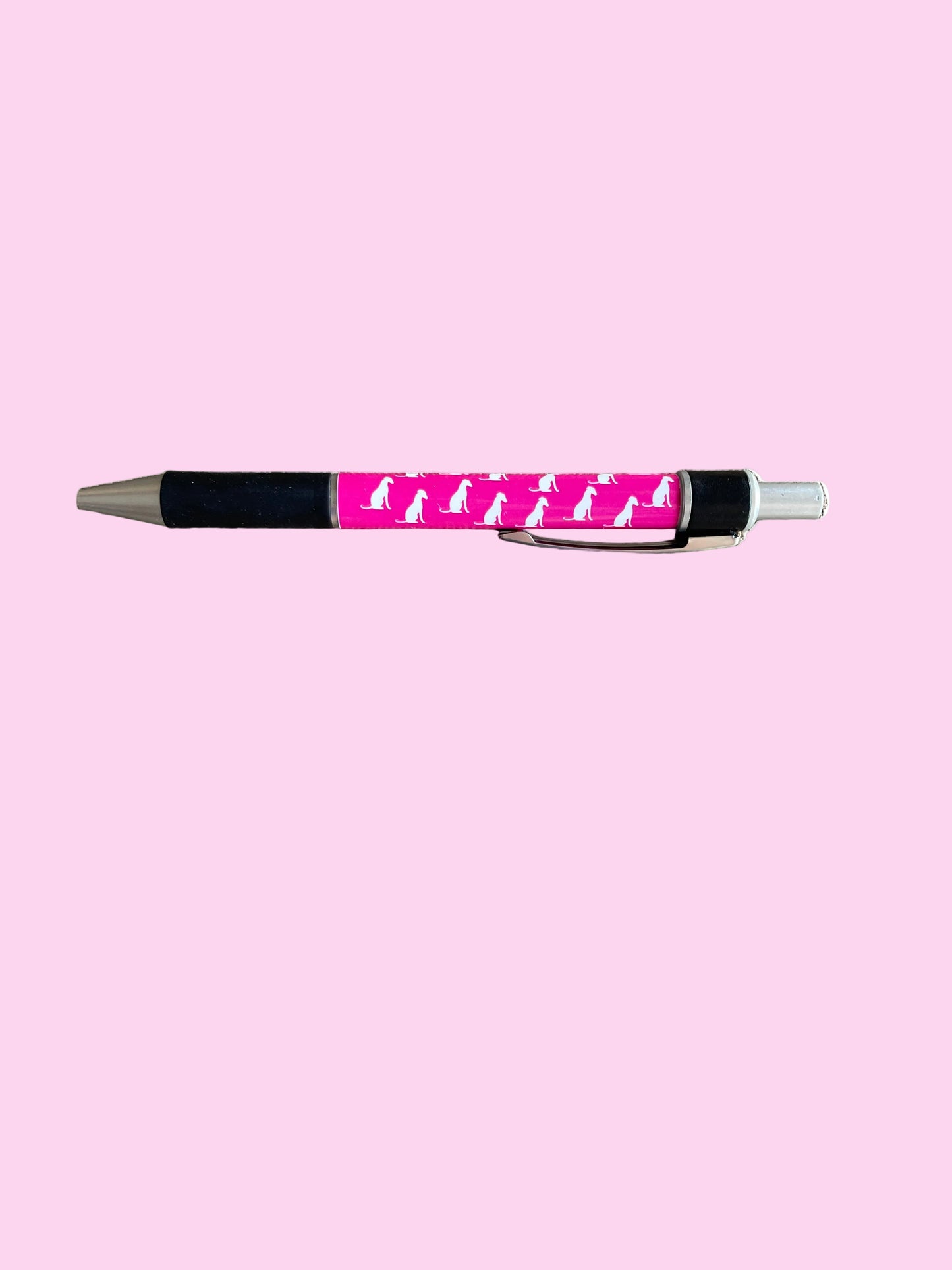 Greyhound Pink Pen - White Sitting Greyhound