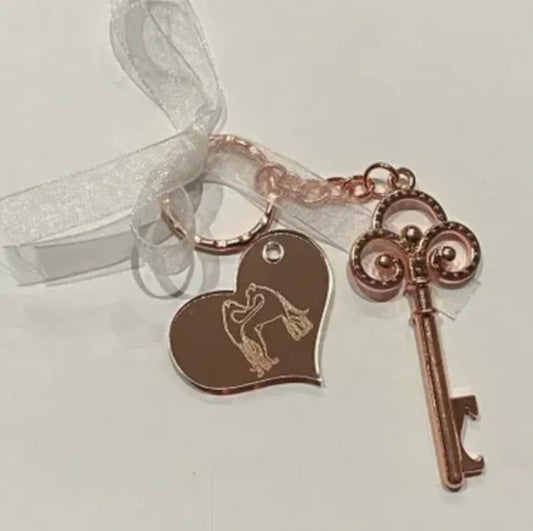 Rose Gold Key Keyring with Engraved Heart