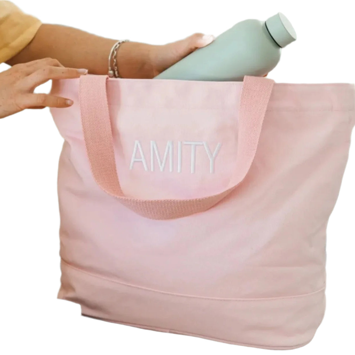 Embroidered Blush Pink Canvas Tote Bag