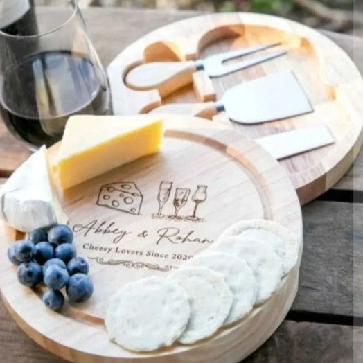 Round Wooden Cheese Set engraved greyhound love image