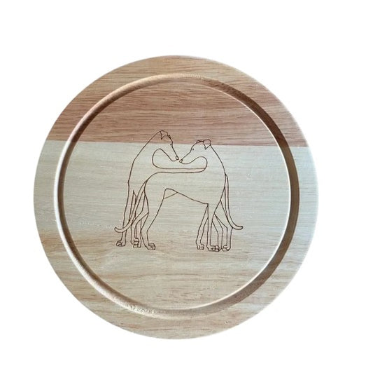 Round Wooden Cheese Set engraved greyhound love image