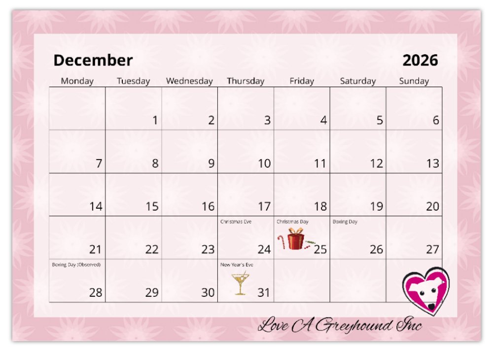 2026 Love A Greyhound A4 Double Wall Photo Calendar