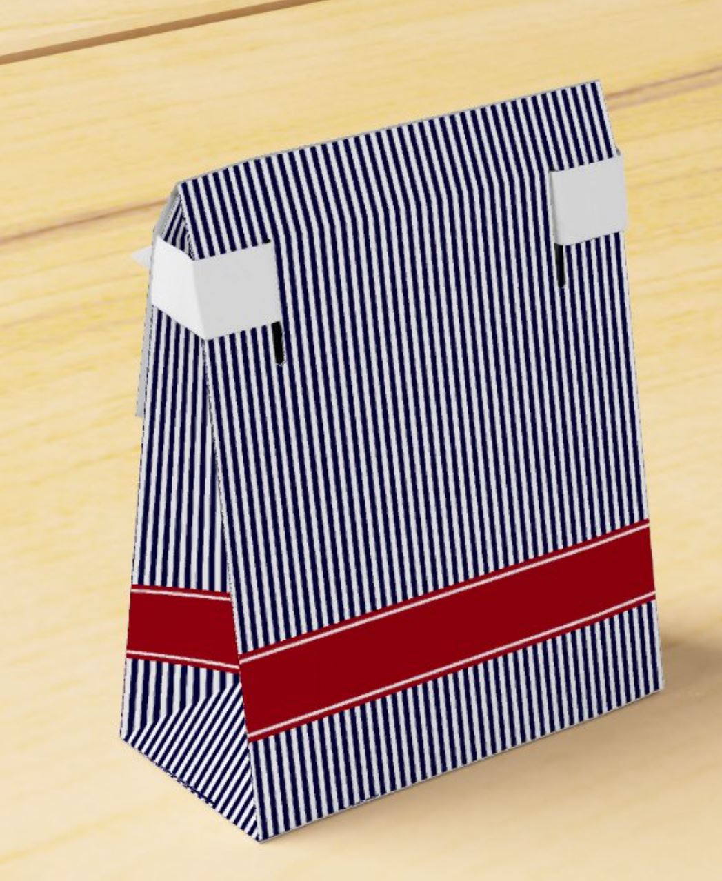 Red, Navy & White Pinstripe Gift Bag