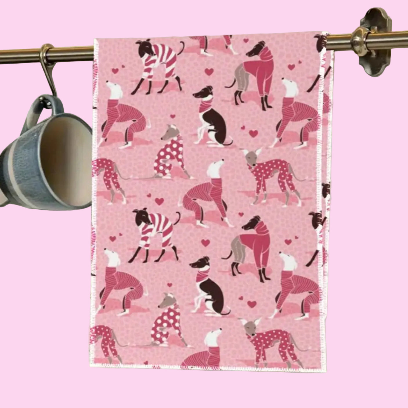 Pink Greyhound Tea Towel