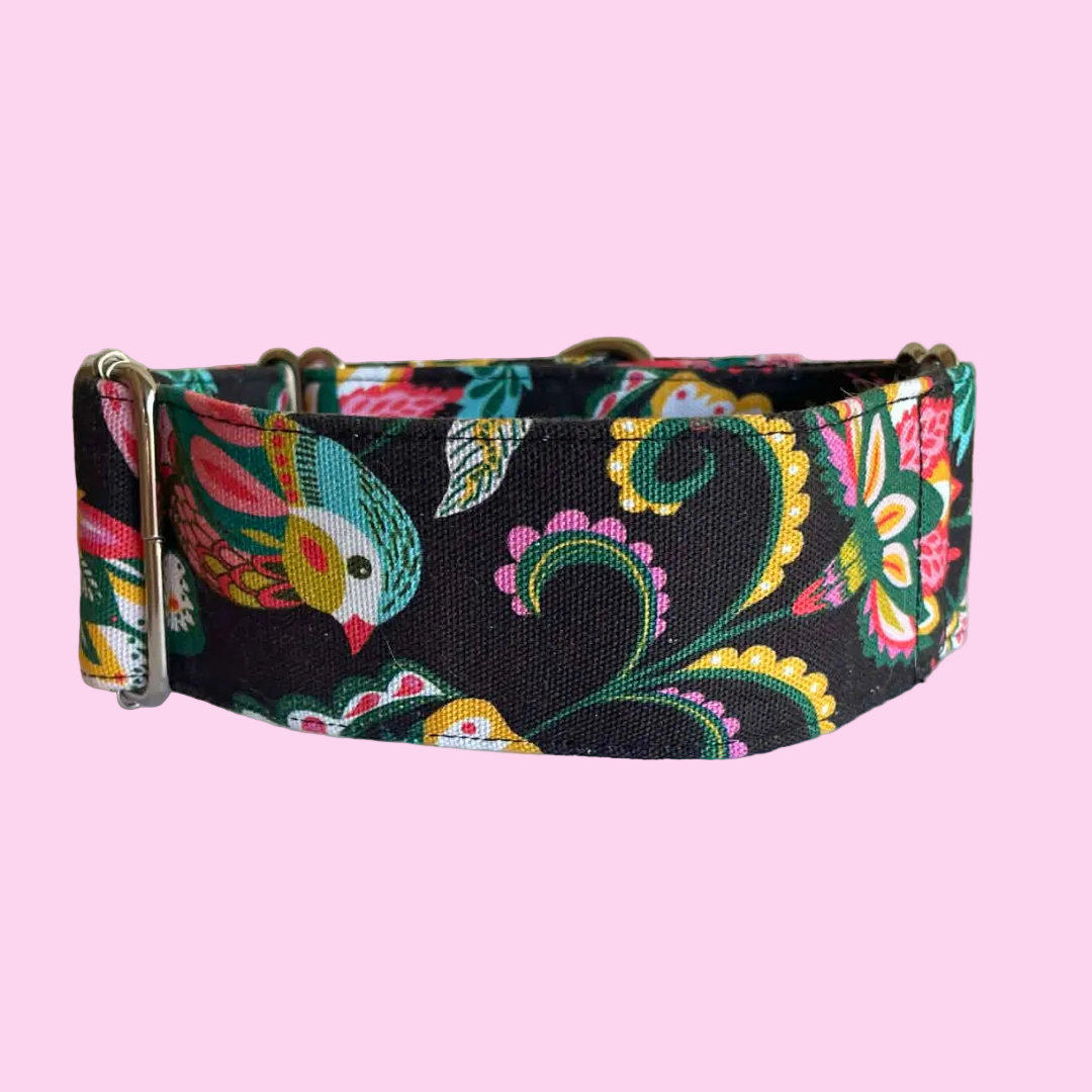 Martingale Greyhound Collar, Wide Adjustable Dog Collar 1.5 Inch, 2 Inch  - Kirsten Katz Jewelled Birds