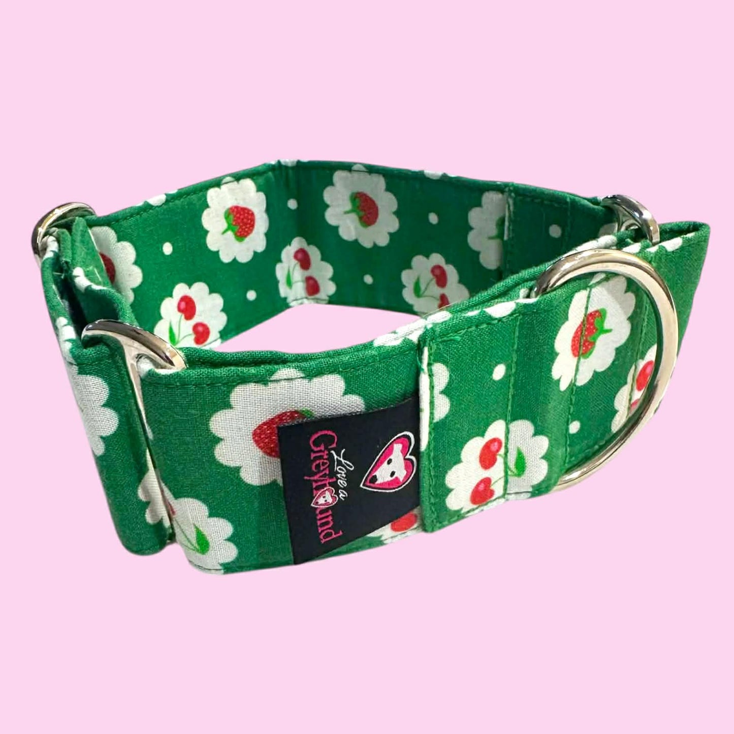 Martingale Greyhound Collar, Wide Adjustable Dog Collar 1.5 Inch, 2 Inch  - Tutti Frutti Cherries & Strawberries