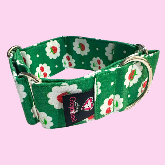 Martingale Greyhound Collar, Wide Adjustable Dog Collar 1.5 Inch, 2 Inch  - Tutti Frutti Cherries & Strawberries