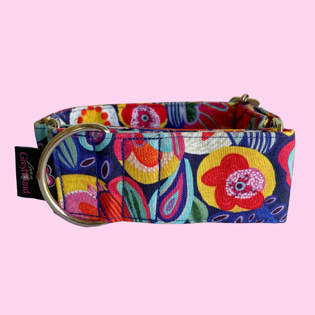 Martingale Greyhound Collar, Wide Adjustable Dog Collar 1.5 Inch, 2 Inch  - Kirsten Katz Carnival