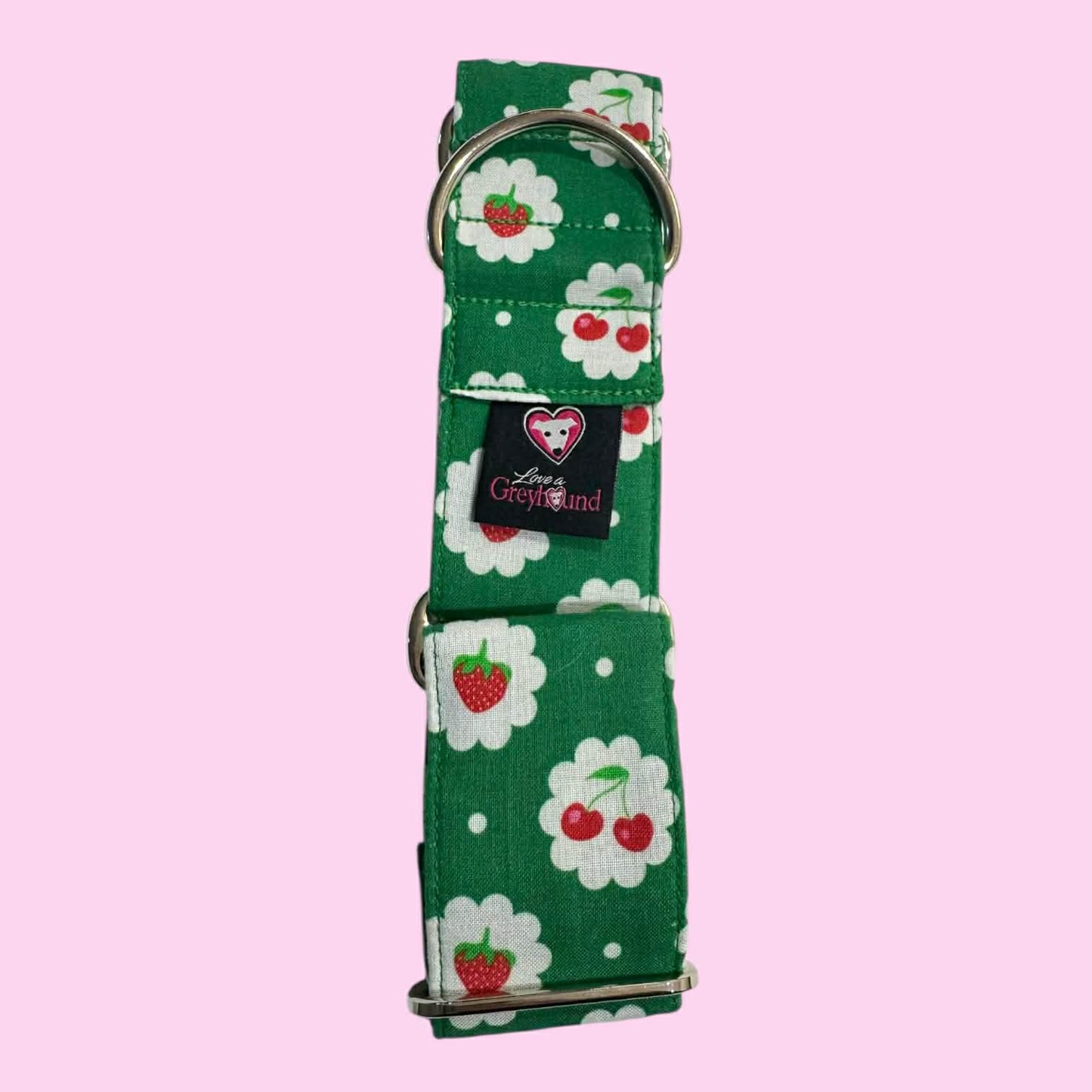Martingale Greyhound Collar, Wide Adjustable Dog Collar 1.5 Inch, 2 Inch  - Tutti Frutti Cherries & Strawberries