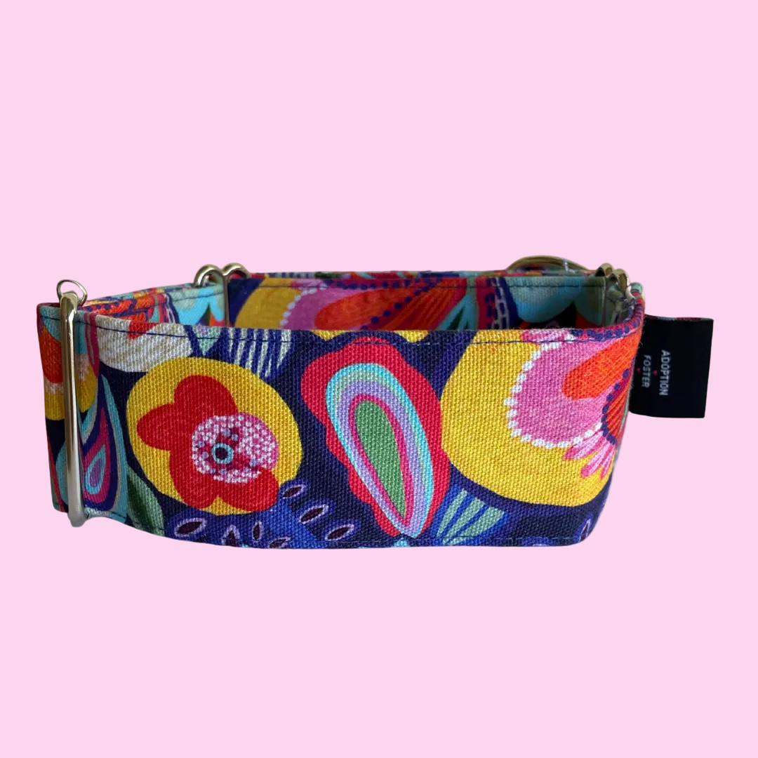 Martingale Greyhound Collar, Wide Adjustable Dog Collar 1.5 Inch, 2 Inch  - Kirsten Katz Carnival