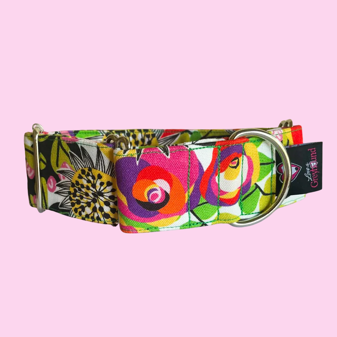 Martingale Greyhound Collar, Wide Adjustable Dog Collar 1.5 Inch, 2 Inch  - Kirsten Katz Bouquet