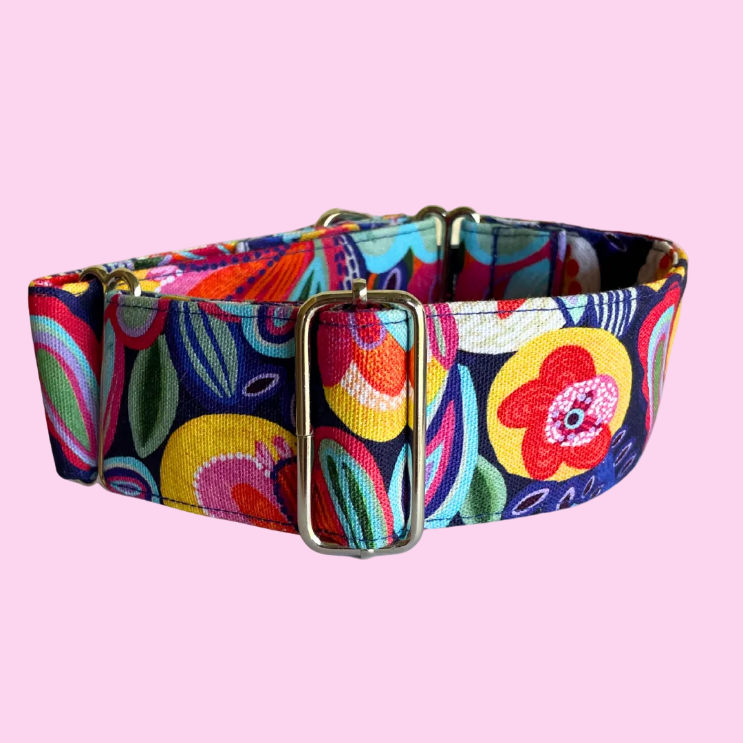 Martingale Greyhound Collar, Wide Adjustable Dog Collar 1.5 Inch, 2 Inch  - Kirsten Katz Carnival