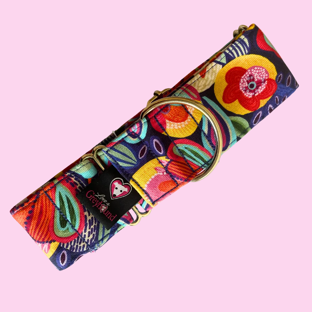 Martingale Greyhound Collar, Wide Adjustable Dog Collar 1.5 Inch, 2 Inch  - Kirsten Katz Carnival