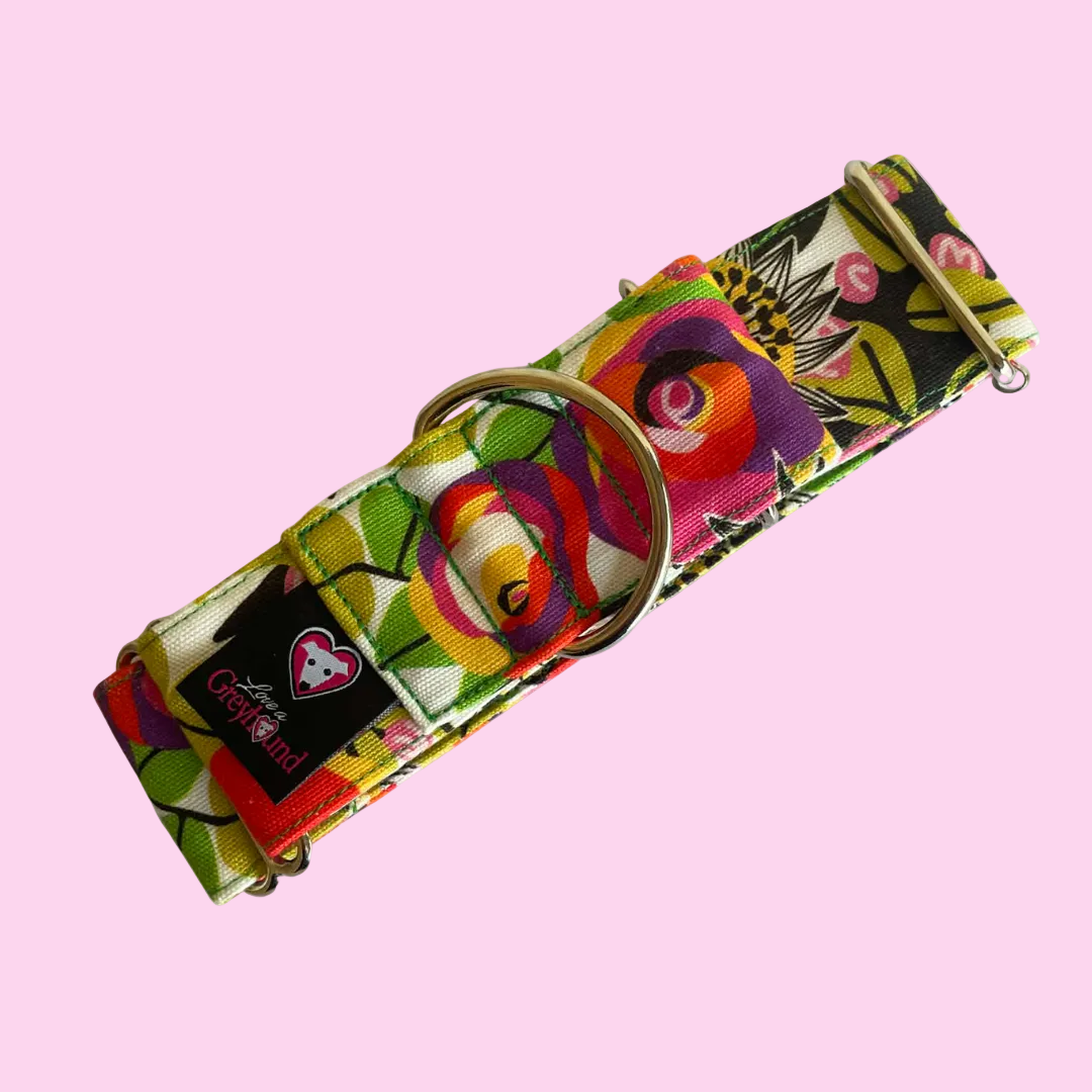 Martingale Greyhound Collar, Wide Adjustable Dog Collar 1.5 Inch, 2 Inch  - Kirsten Katz Bouquet