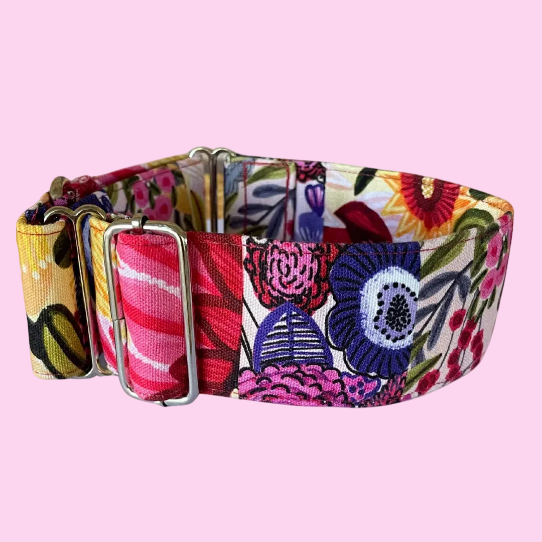 Martingale Greyhound Collar, Wide Adjustable Dog Collar 1.5 Inch, 2 Inch  - Kirsten Katz Garden Patch