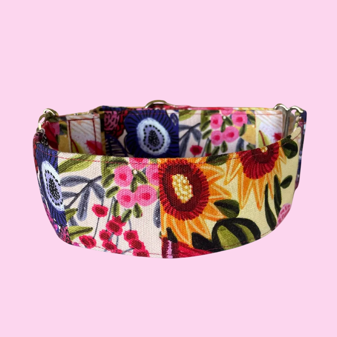 Martingale Greyhound Collar, Wide Adjustable Dog Collar 1.5 Inch, 2 Inch  - Kirsten Katz Garden Patch