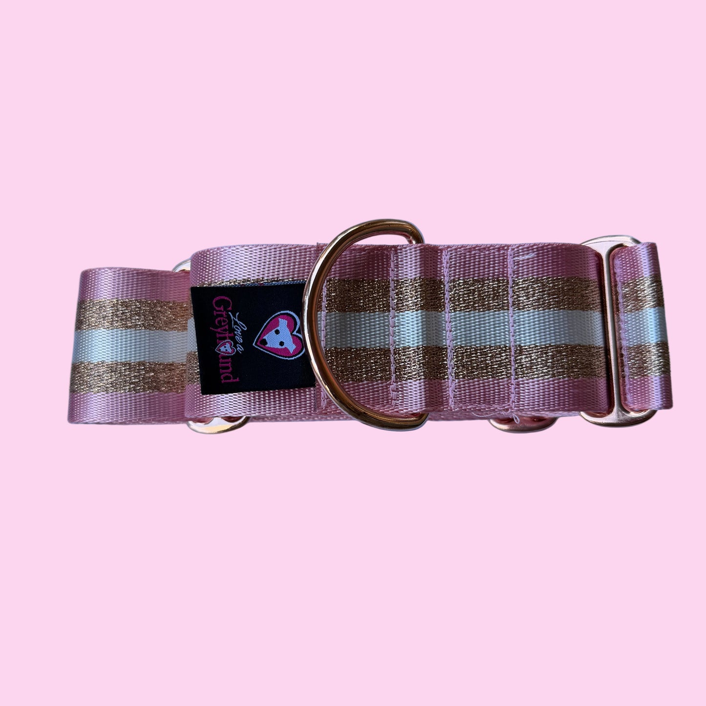Rose Gold & Pink Shimmer Stripe Martingale Greyhound 2 Inch