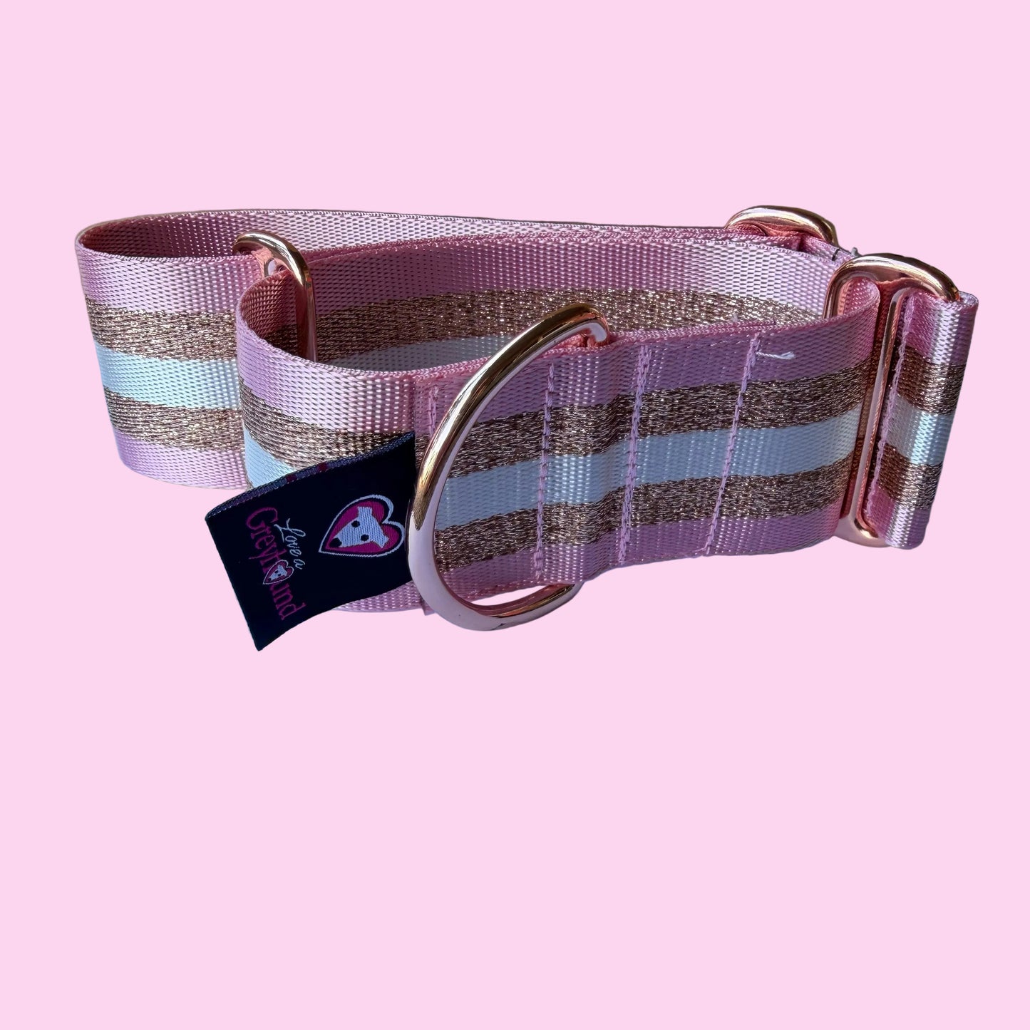 Rose Gold & Pink Shimmer Stripe Martingale Greyhound 2 Inch