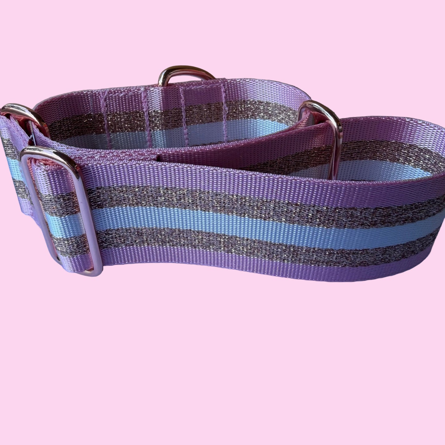 Rose Gold & Pink Shimmer Stripe Martingale Greyhound 2 Inch