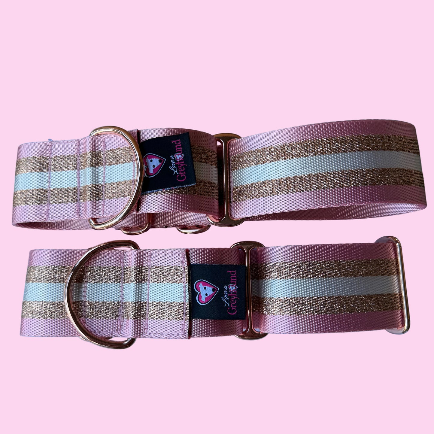 Rose Gold & Pink Shimmer Stripe Martingale Greyhound 2 Inch
