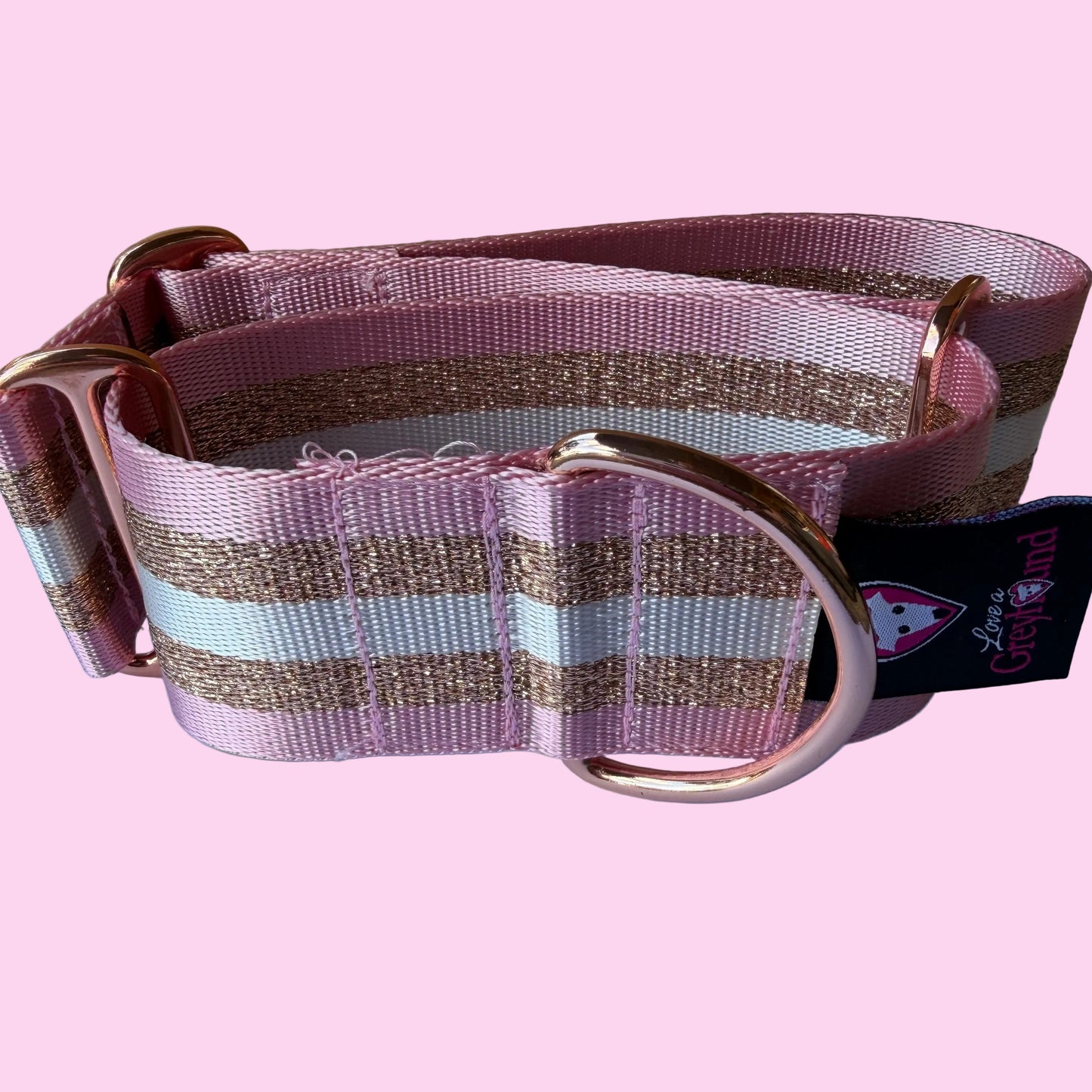 Rose Gold & Pink Shimmer Stripe Martingale Greyhound 2 Inch