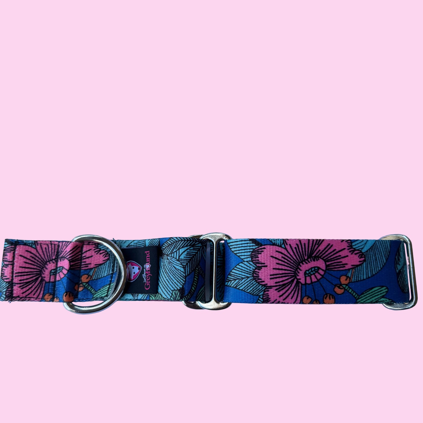 Pink and Blue Flower Martingale Greyhound 1.5 Inch Collar