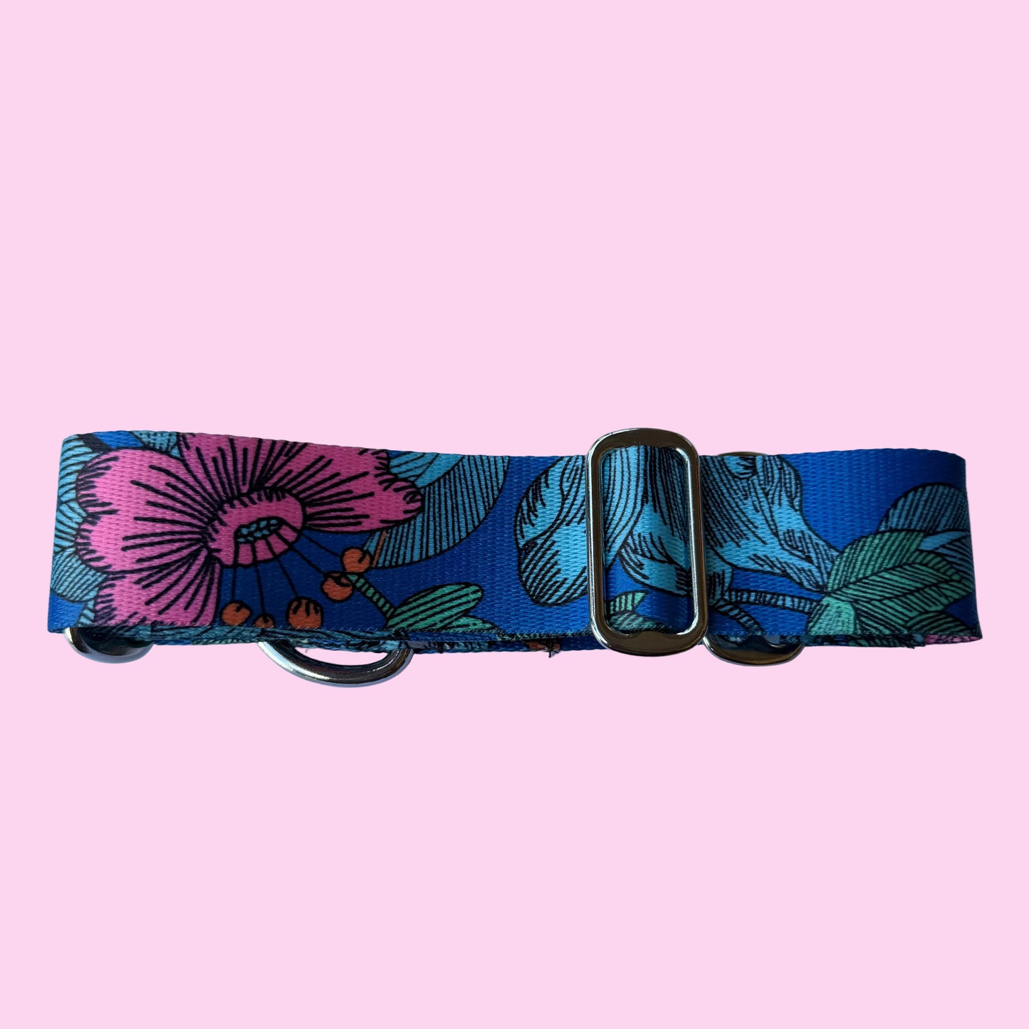 Pink and Blue Flower Martingale Greyhound 1.5 Inch Collar