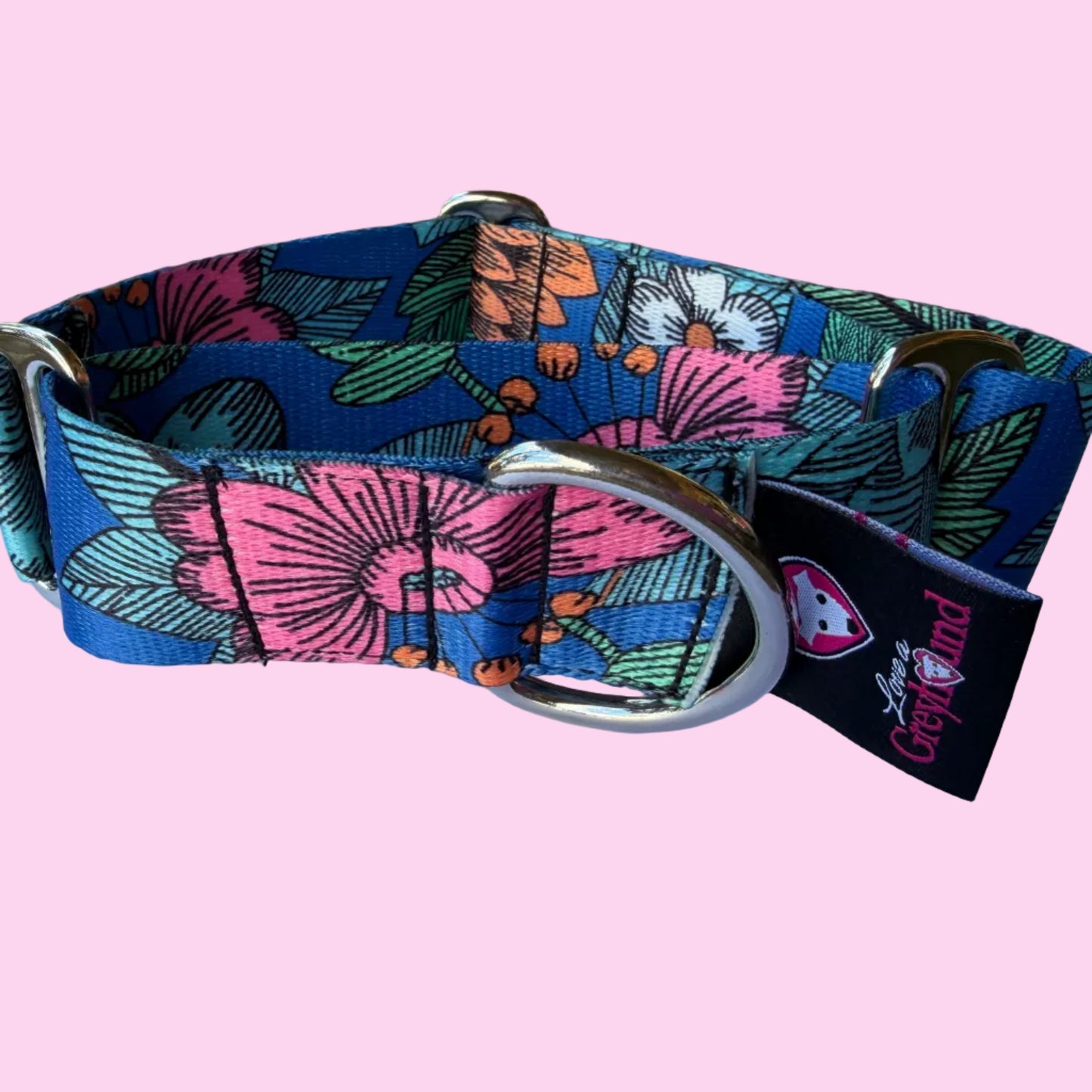 Pink and Blue Flower Martingale Greyhound 1.5 Inch Collar
