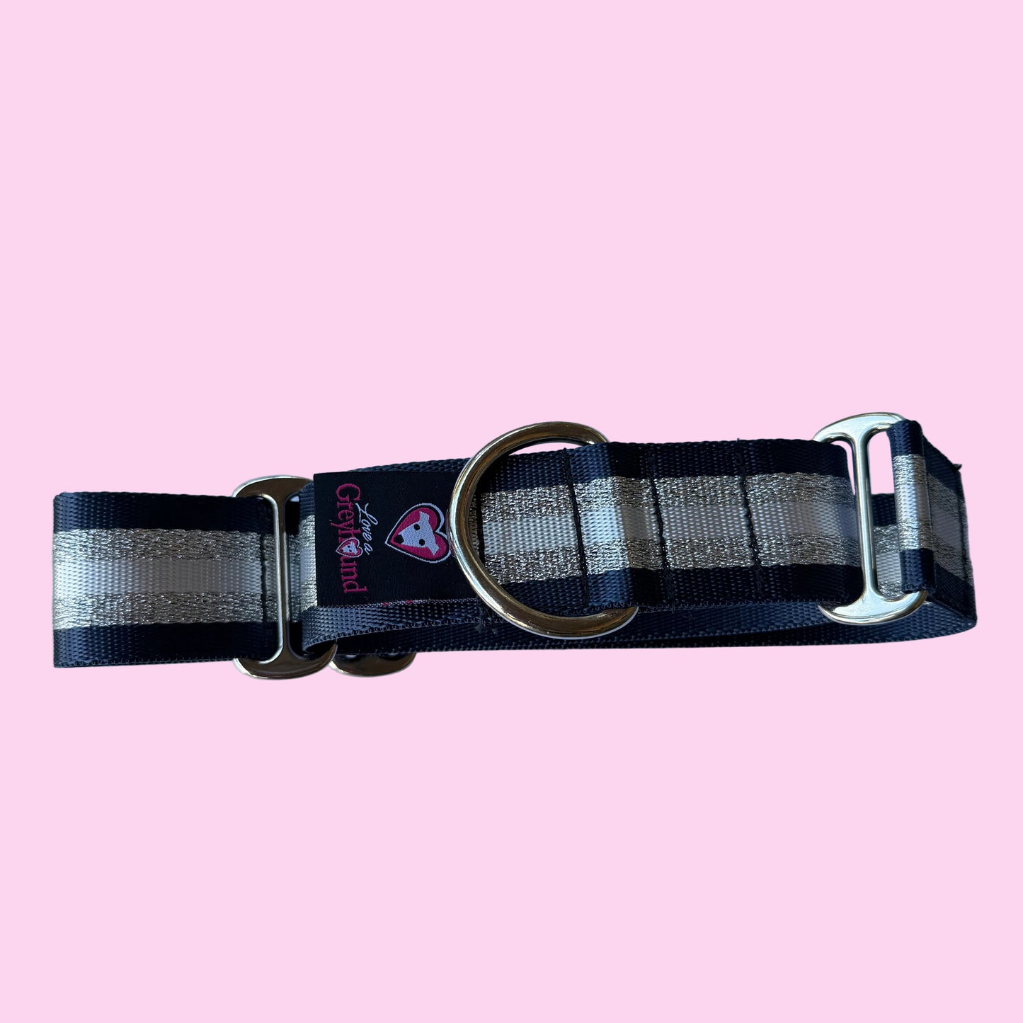 Navy & Silver Shimmer Stripe Martingale Greyhound 1.5 Inch Collar