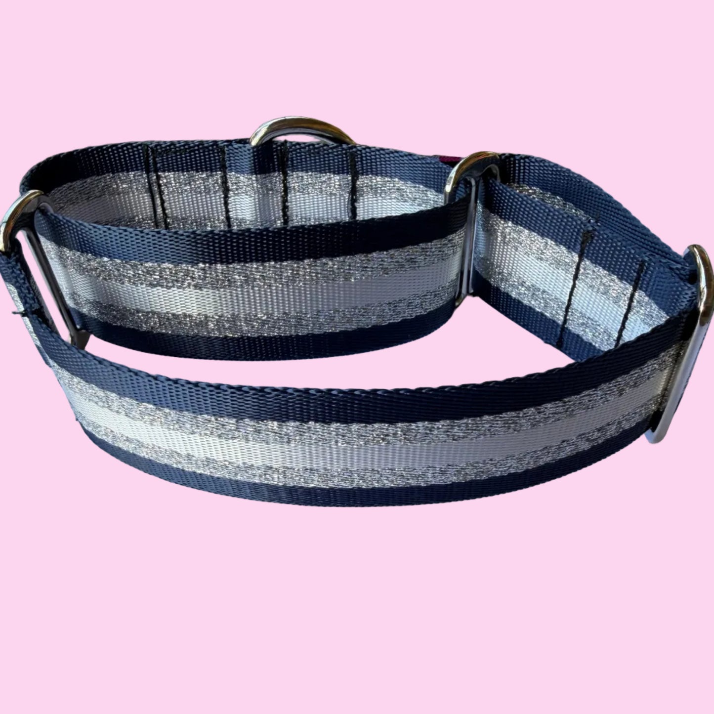 Navy & Silver Shimmer Stripe Martingale Greyhound 1.5 Inch Collar
