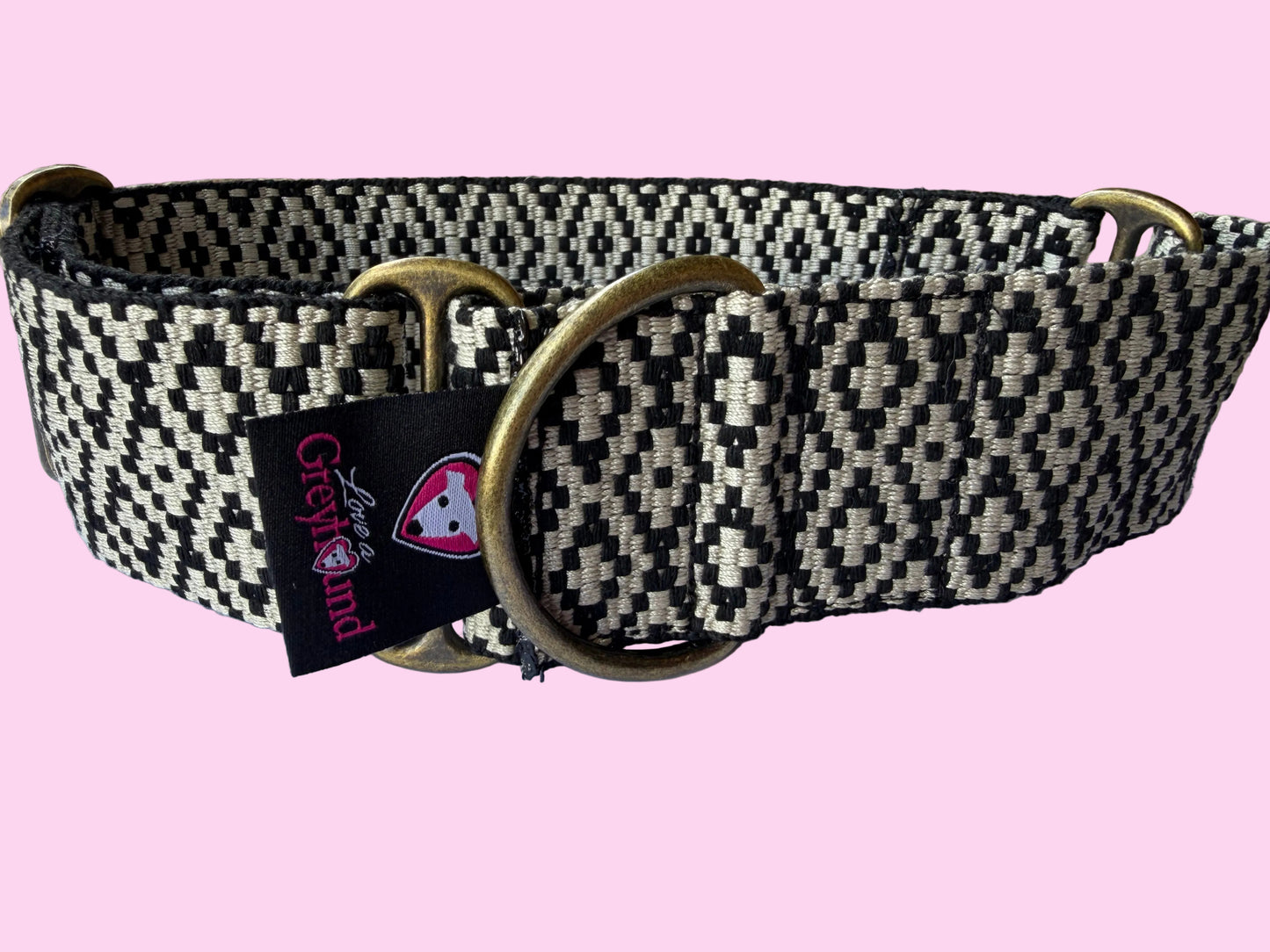 Classic Black & White Diamond Martingale Greyhound 2 Inch Collar