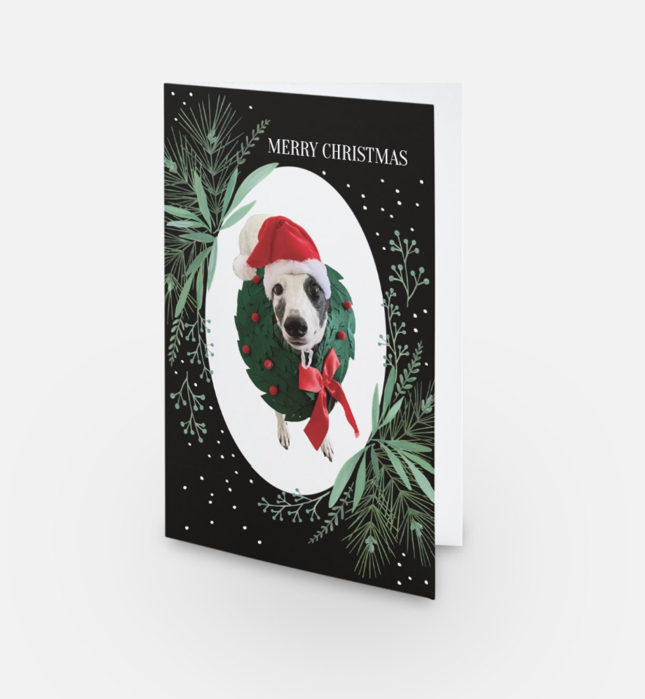 Greyhound with wreath Christmas Card
