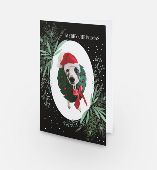 Greyhound with wreath Christmas Card
