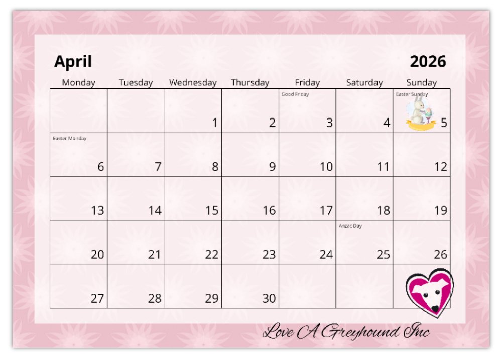 2026 Love A Greyhound A4 Double Wall Photo Calendar