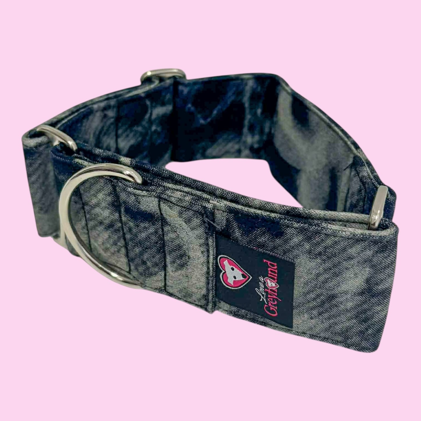 Martingale Greyhound Collar, Wide Adjustable Dog Collar 1.5 Inch, 2 Inch - Storm Washed Denim