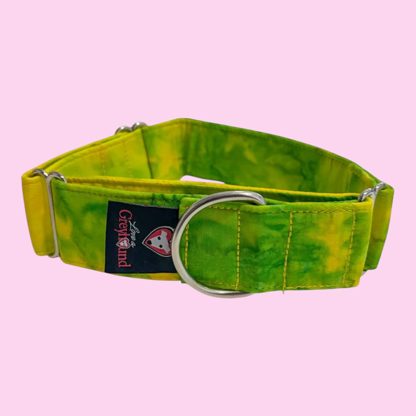 Martingale Greyhound Collar, Wide Adjustable Dog Collar 1.5 Inch, 2 Inch - Lime Zest Splash