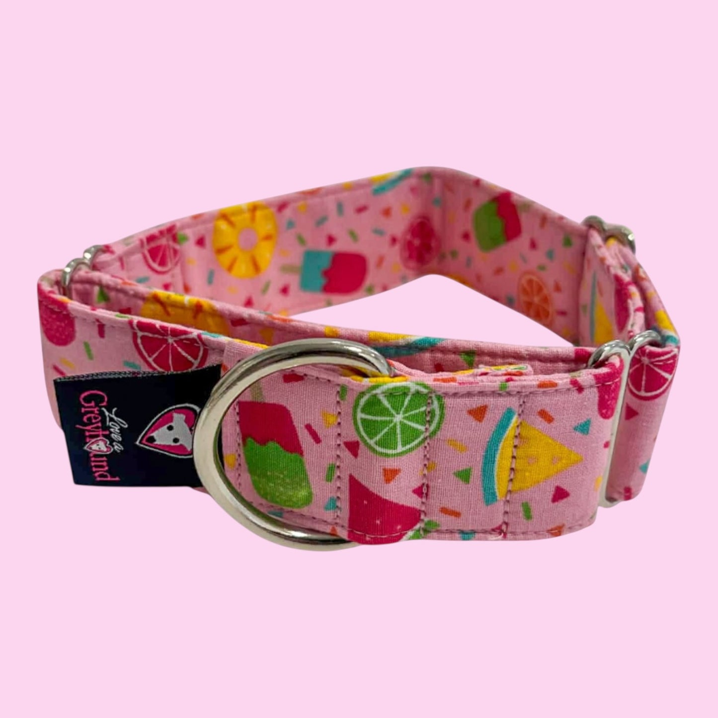 Martingale Greyhound Collar, Wide Adjustable Dog Collar 1.5 Inch, 2 Inch - Summer Sorbet
