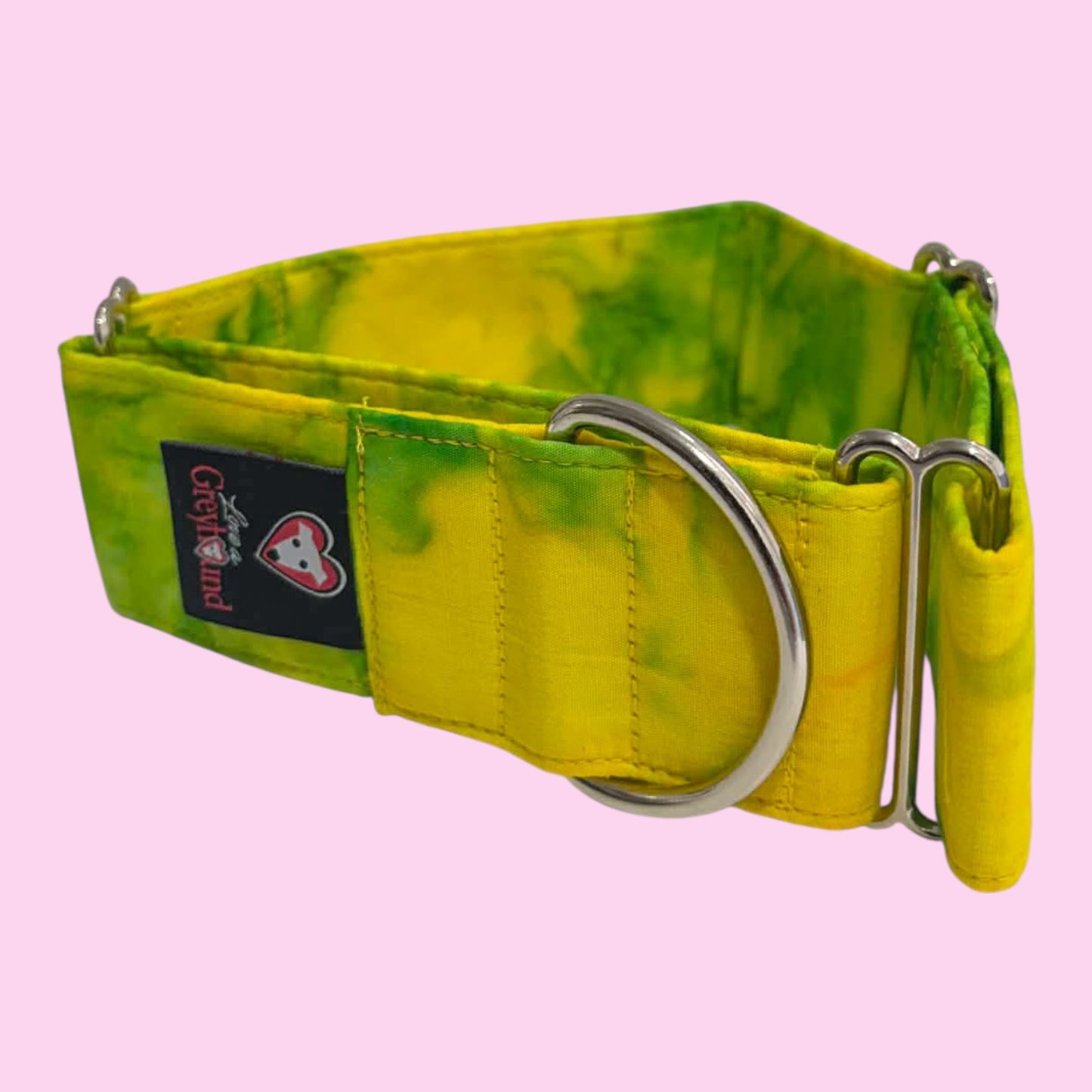 Martingale Greyhound Collar, Wide Adjustable Dog Collar 1.5 Inch, 2 Inch - Lime Zest Splash