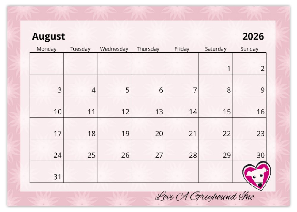 2026 Love A Greyhound A4 Double Wall Photo Calendar