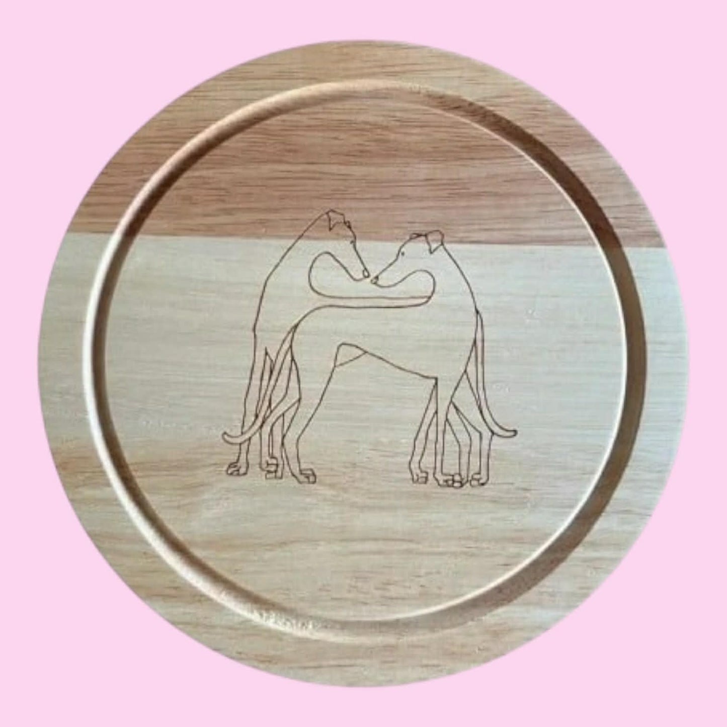 Round Wooden Cheese Set engraved greyhound love image