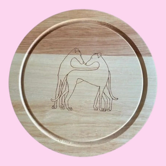 Round Wooden Cheese Set engraved greyhound love image