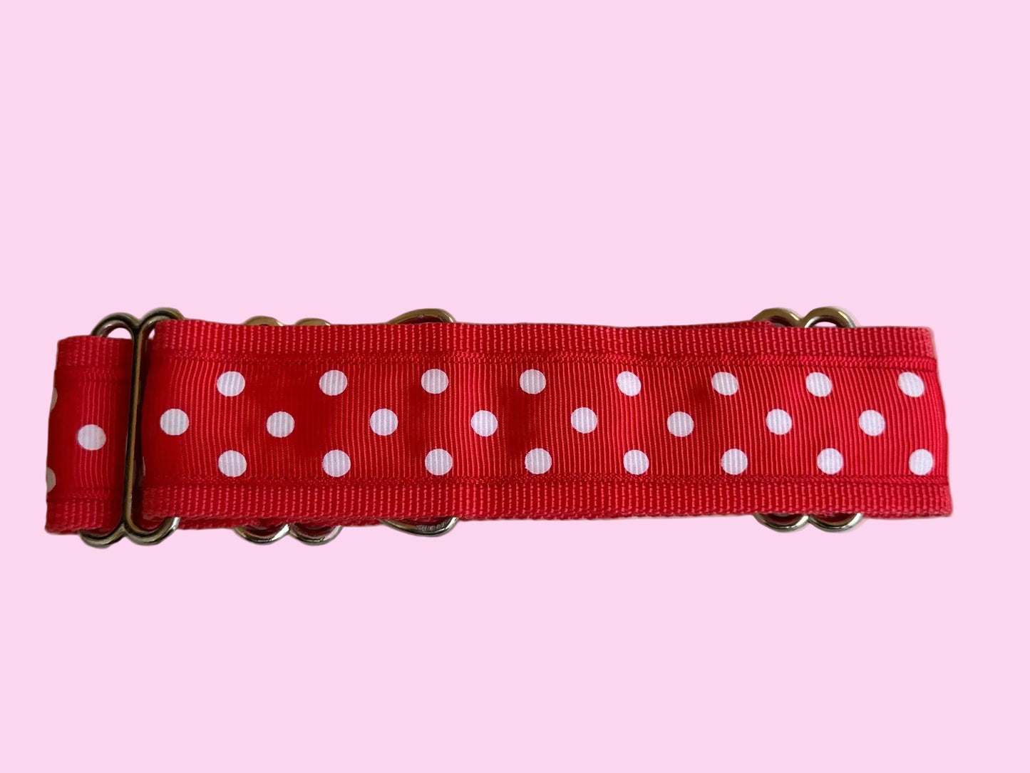 Whippet Martingale Collar, Wide Adjustable Dog Collar - Red Polka Dots
