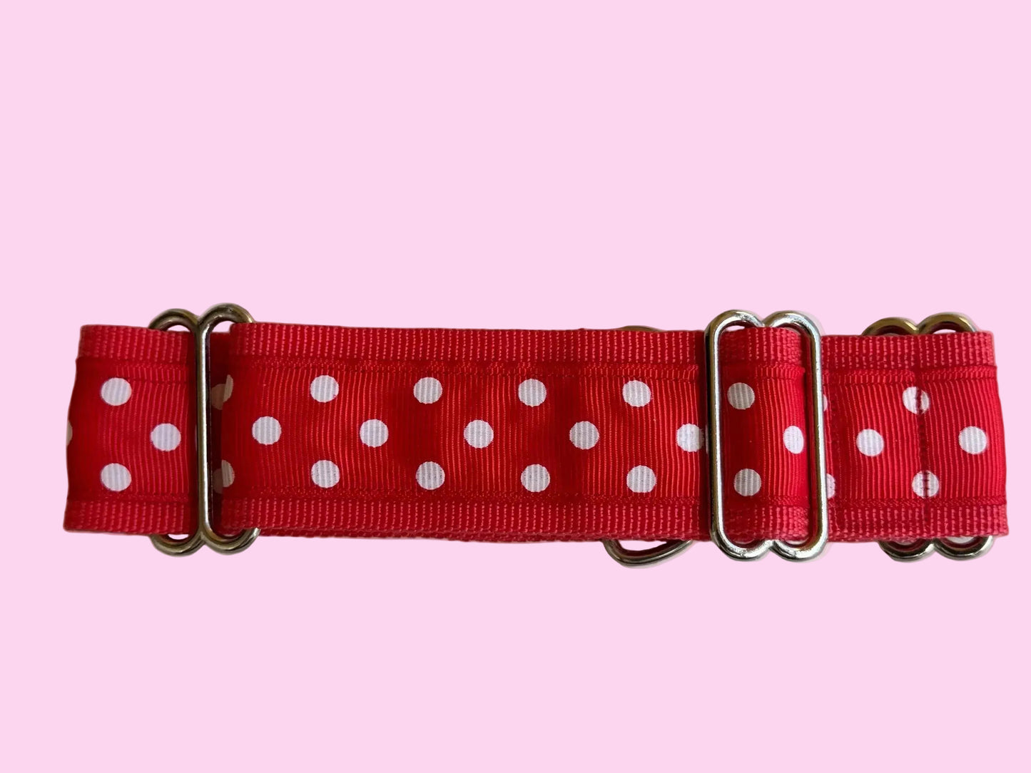 Whippet Martingale Collar, Wide Adjustable Dog Collar - Red Polka Dots