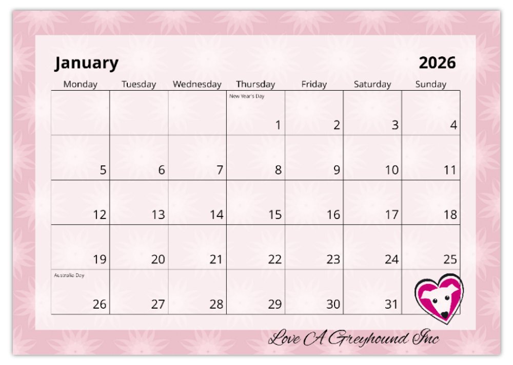 2026 Love A Greyhound A4 Double Wall Photo Calendar