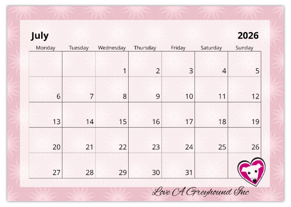 2026 Love A Greyhound A4 Double Wall Photo Calendar