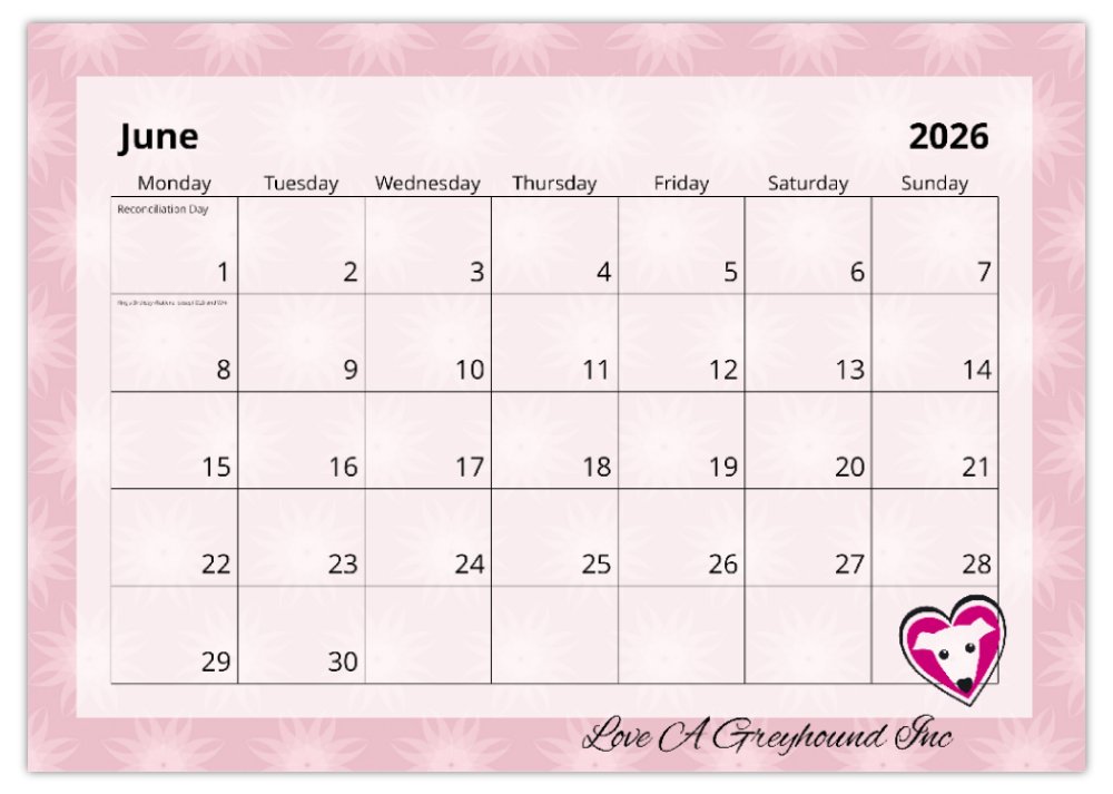 2026 Love A Greyhound A4 Double Wall Photo Calendar