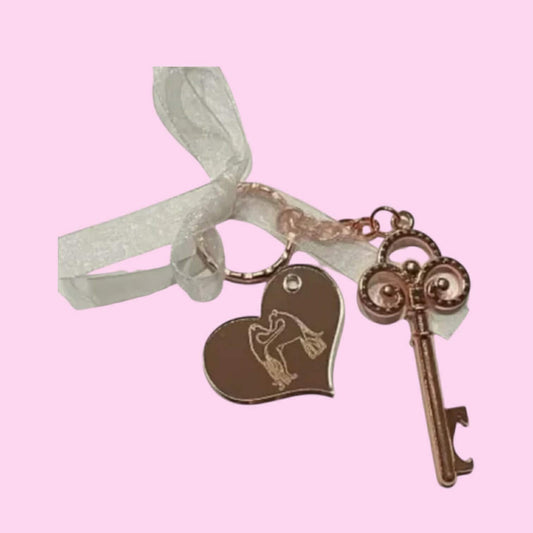 Rose Gold Key Keyring with Engraved Heart