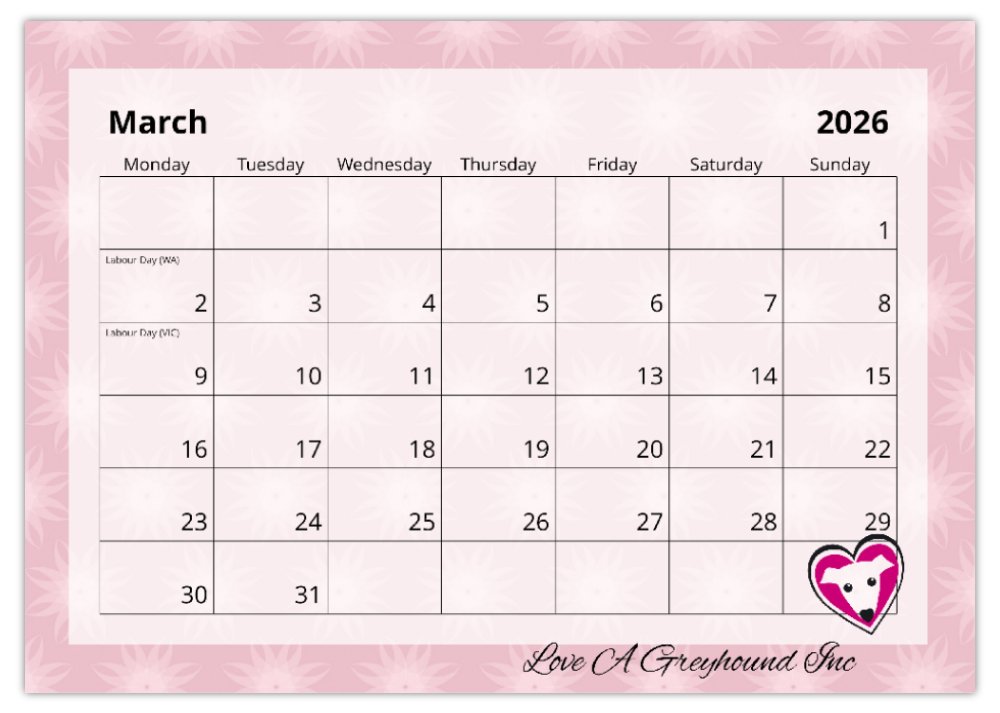 2026 Love A Greyhound A4 Double Wall Photo Calendar