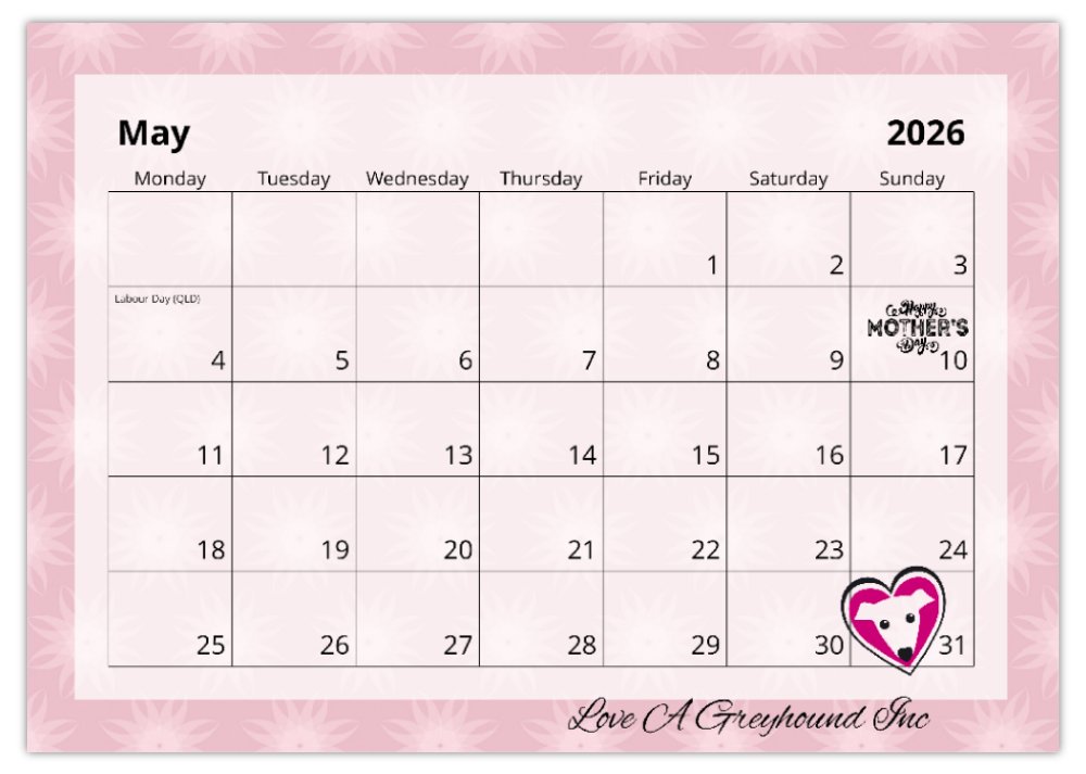 2026 Love A Greyhound A4 Double Wall Photo Calendar