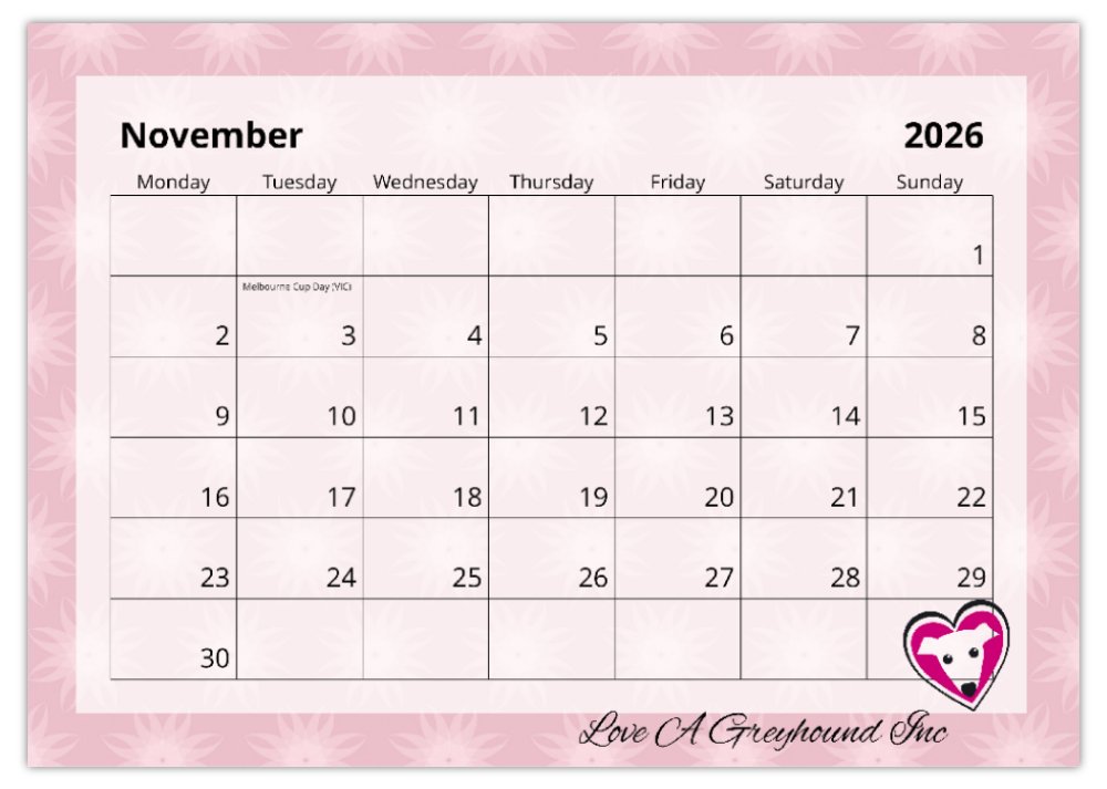 2026 Love A Greyhound A4 Double Wall Photo Calendar